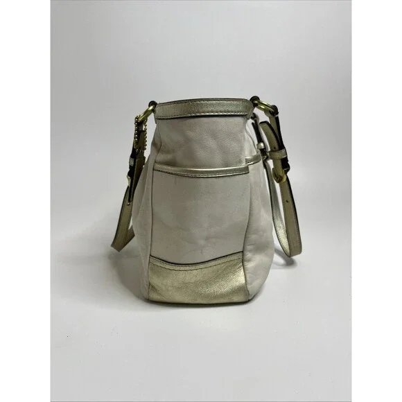 Coach Gallery Tote Shoulder Bag Cream With Gold Accents - Picture 4 of 10